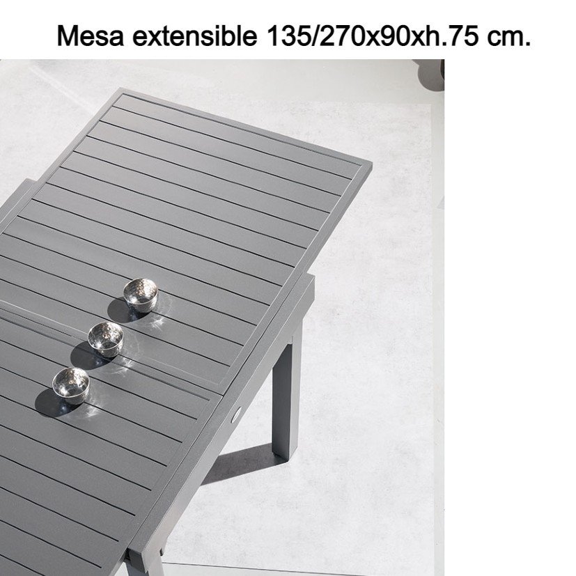 Mesa extensible 90/180x90xh.75cm grafito Serie Piazza